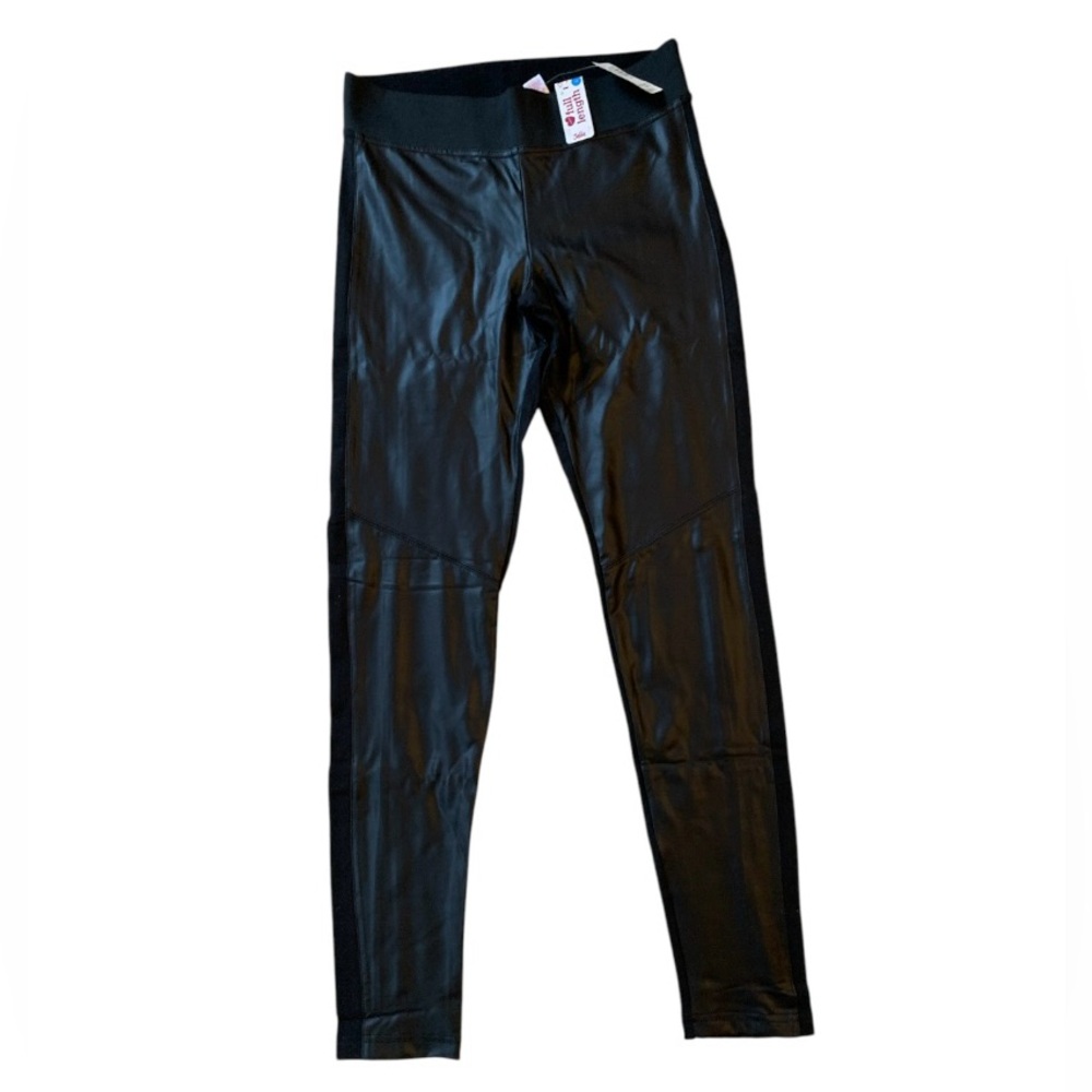 NWT Black Two-Tone Faux Leather Full Length Skinny Leggings Justice Brand Size M